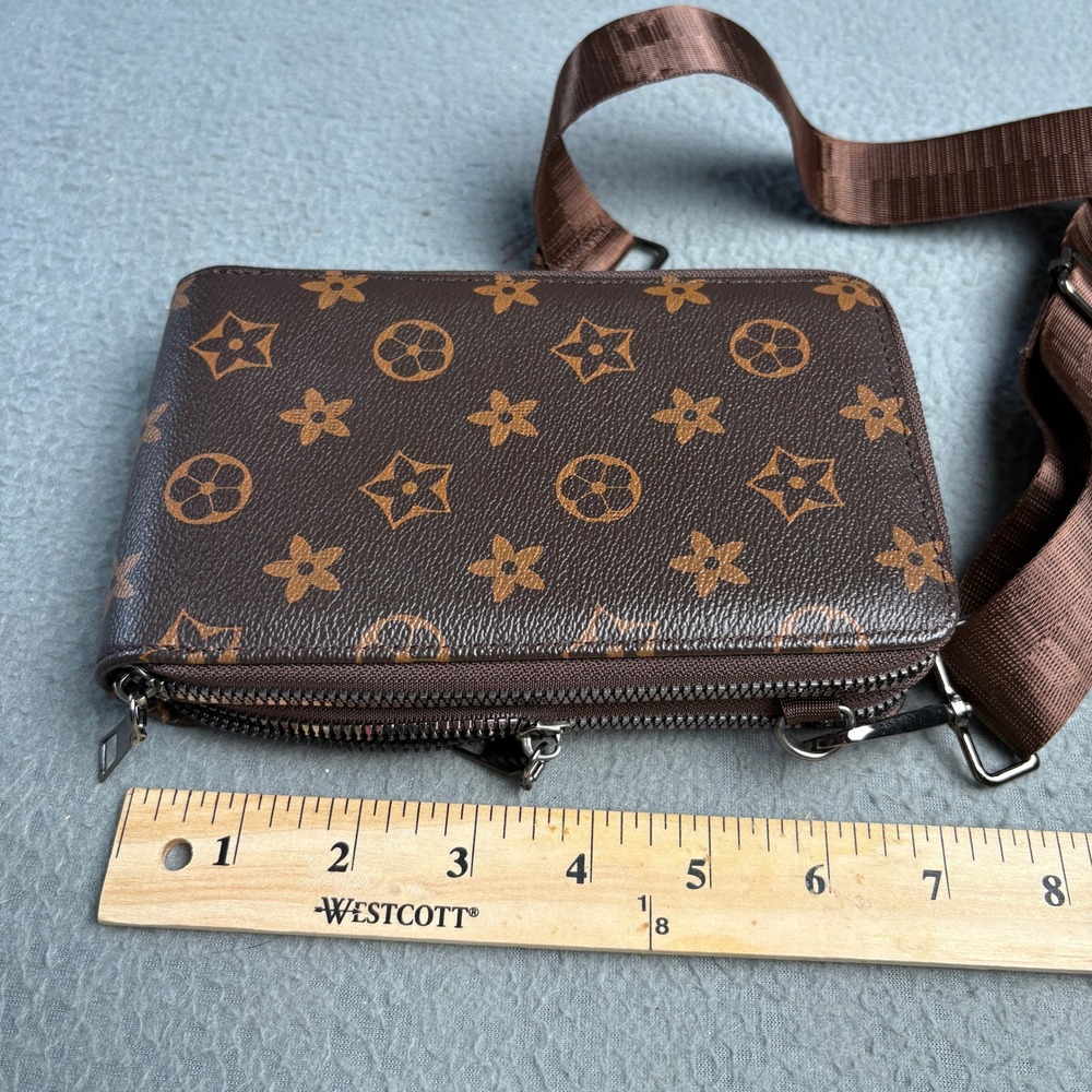 Brown Monogram Floral Crossbody Phone Bag Wallet with Adjustable Strap - Picture 4 of 10
